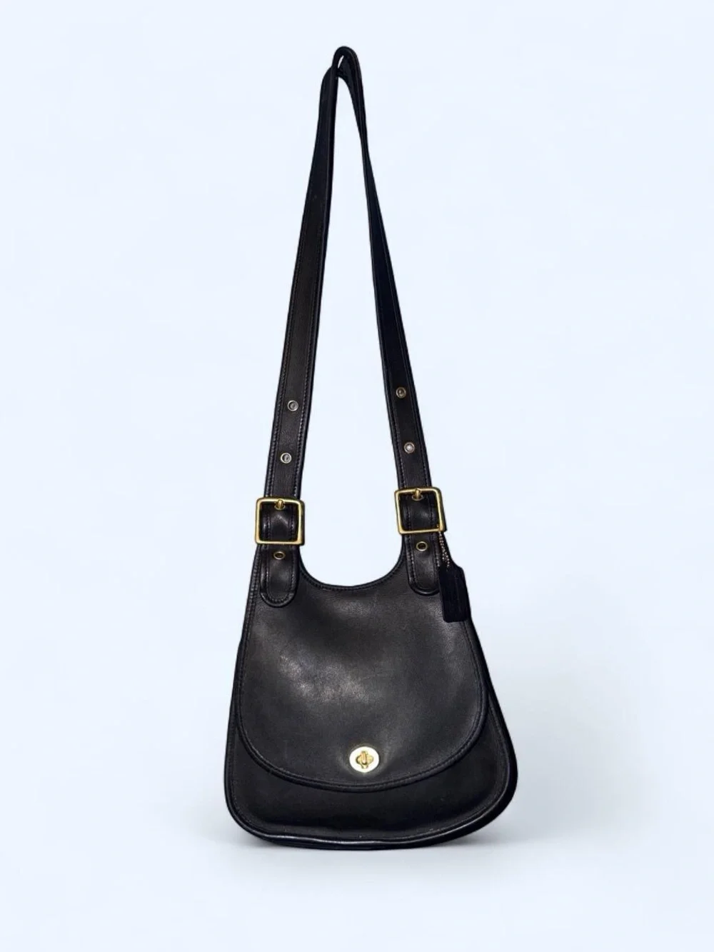 Coach Black Leather Saddle Shoulder Bag with Gold-Tone Hardware